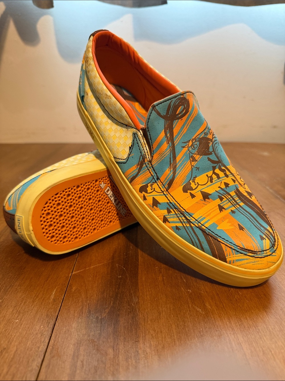 Dekline Slip-On Canvas Loafers in Orange and Teal